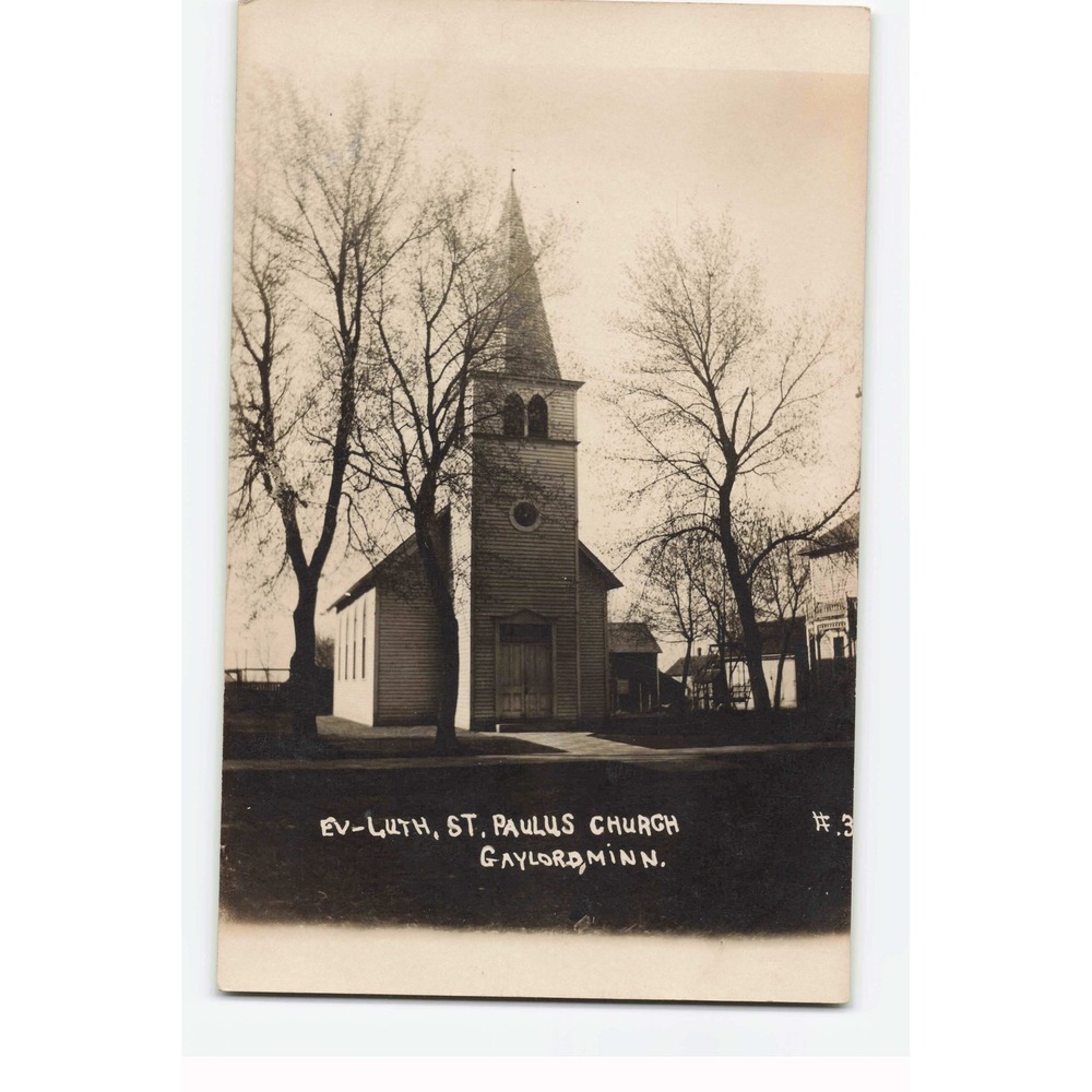 RPPC Ev Luth St Paulus Church Gaylord Minnesota MN c1910 Real Photo Postcard